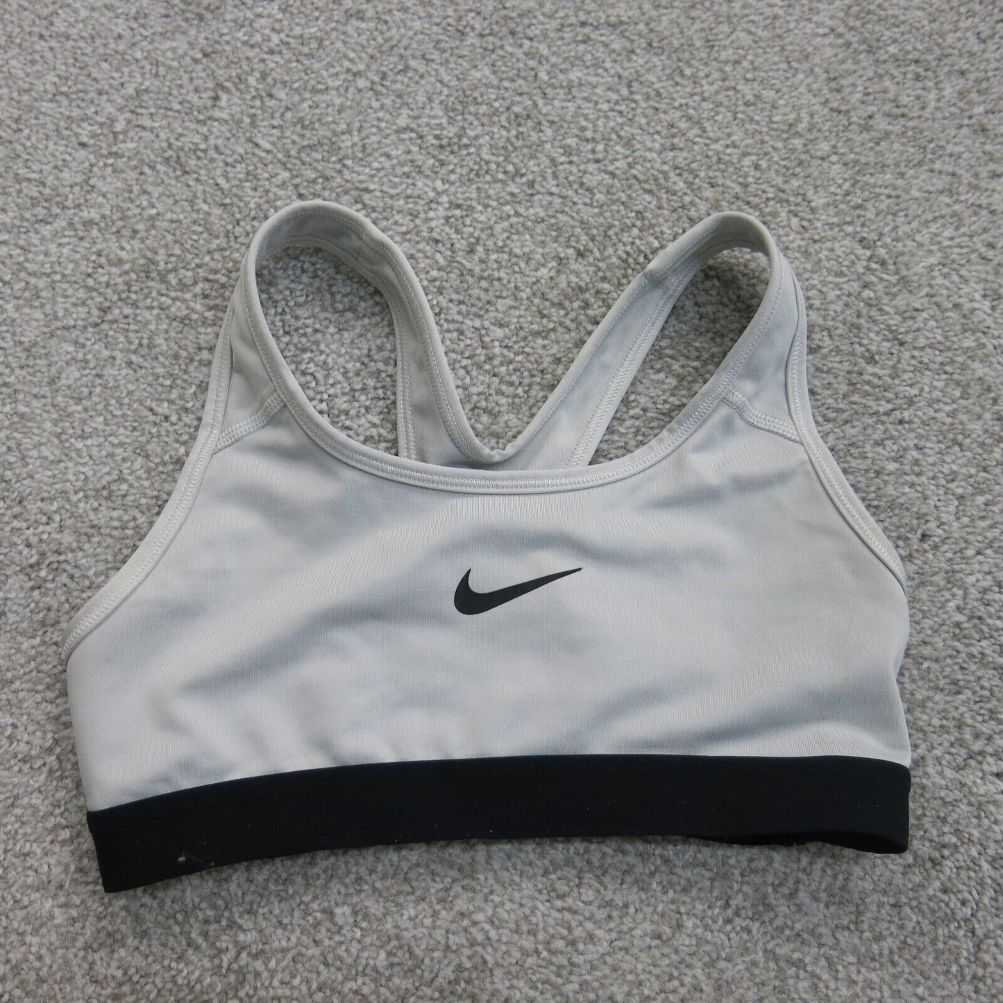 Nike Womens Activewear Sports Bra Dri Fit Racerback Running Logo Gray Size XS
