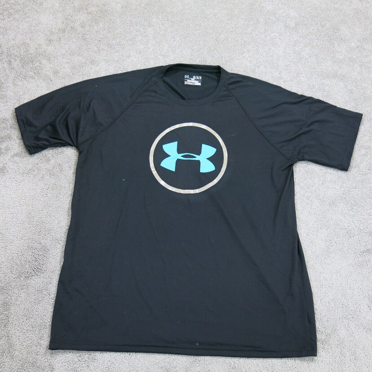 Under Armour Mens T Shirt Short Sleeves Loose Heatgear Black Logo Size Large