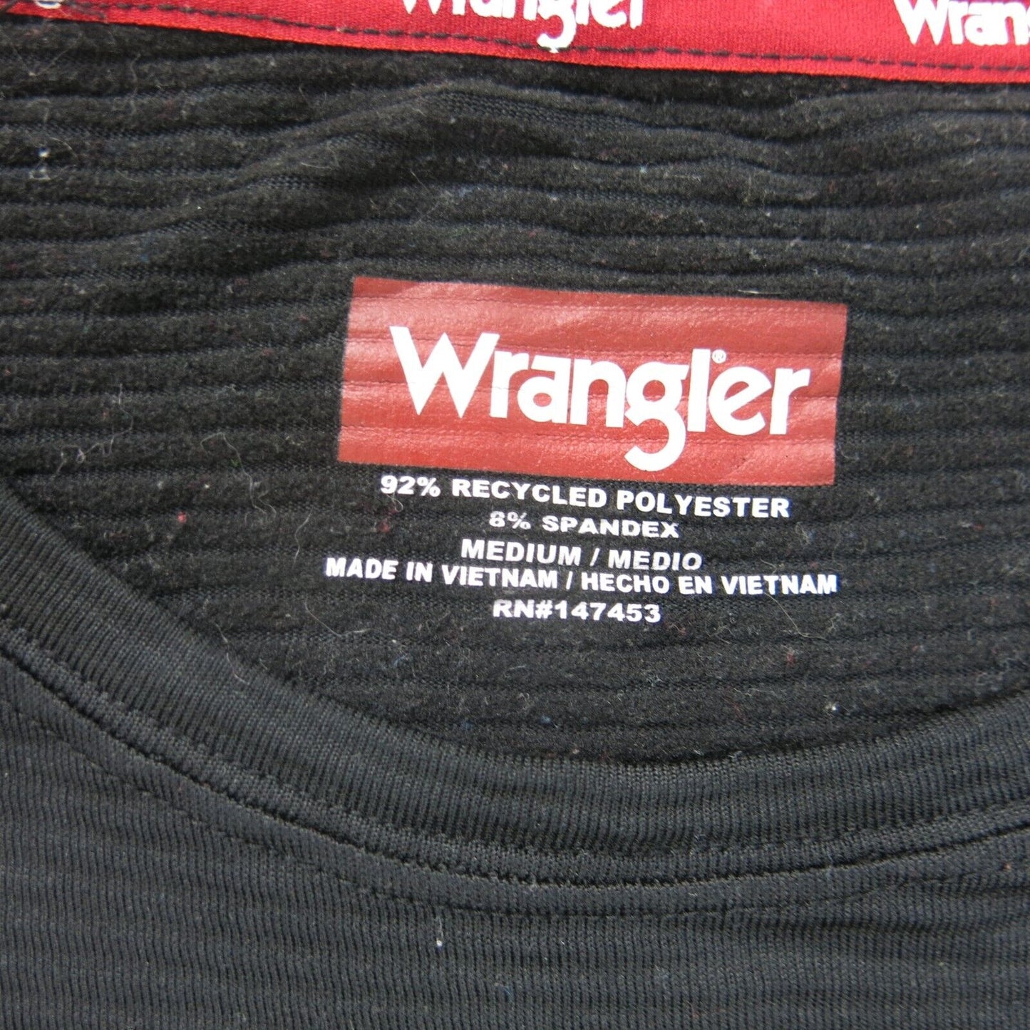 Wrangler Shirt Womens Medium Black Long Sleeve Lightweight Top Crew Neck Logo