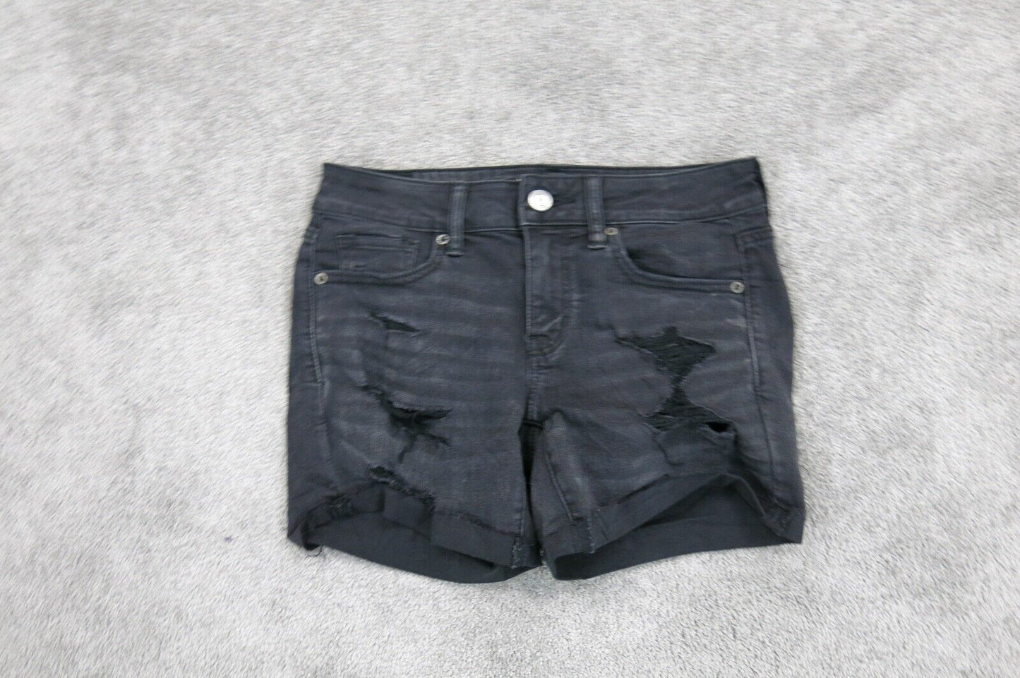 American Eagle Womens Cut Off Jeans Shorts Super Stretch Distressed Black Size 4