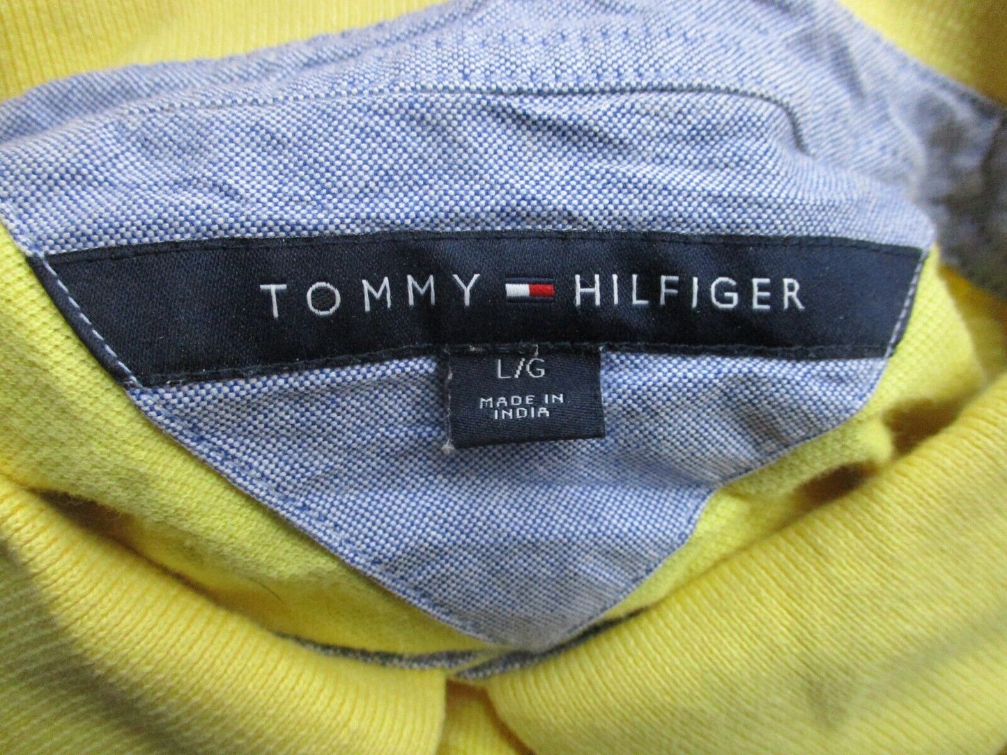 Tommy Hilfiger Polo Shirt Mens Size Large Yellow Strip Short Sleeve Classic Fit