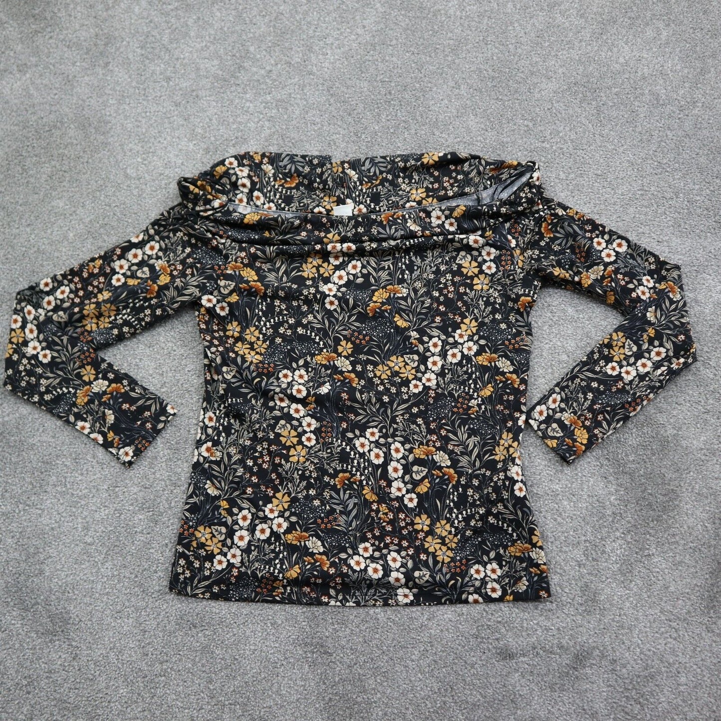 H&M Womens Floral Cowl Neck Sweatshirt Top Long Sleeves Black Size US Medium