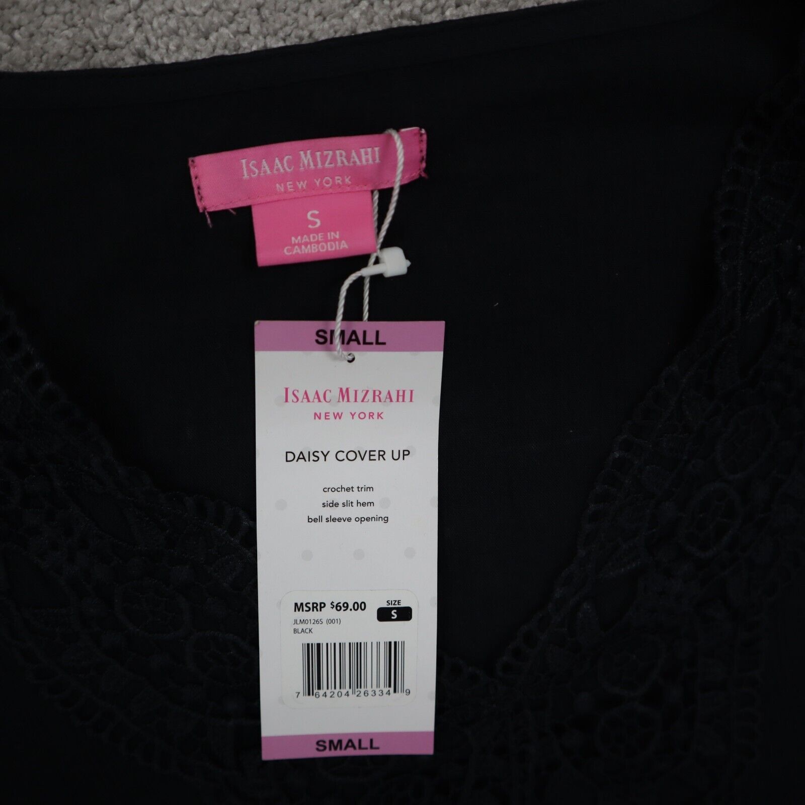 NWT Isaac Mizrahi Womens Daisy Cover Up Shirt Long Sleeve Black