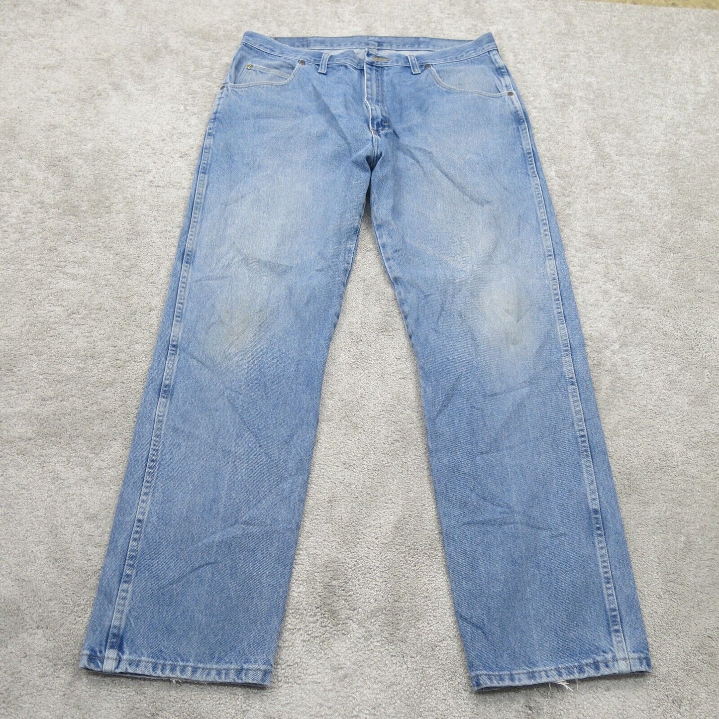 Wrangler Mens Straight Leg Jeans 100% Cotton Stretch Mid Rise Blue Size W38XL32