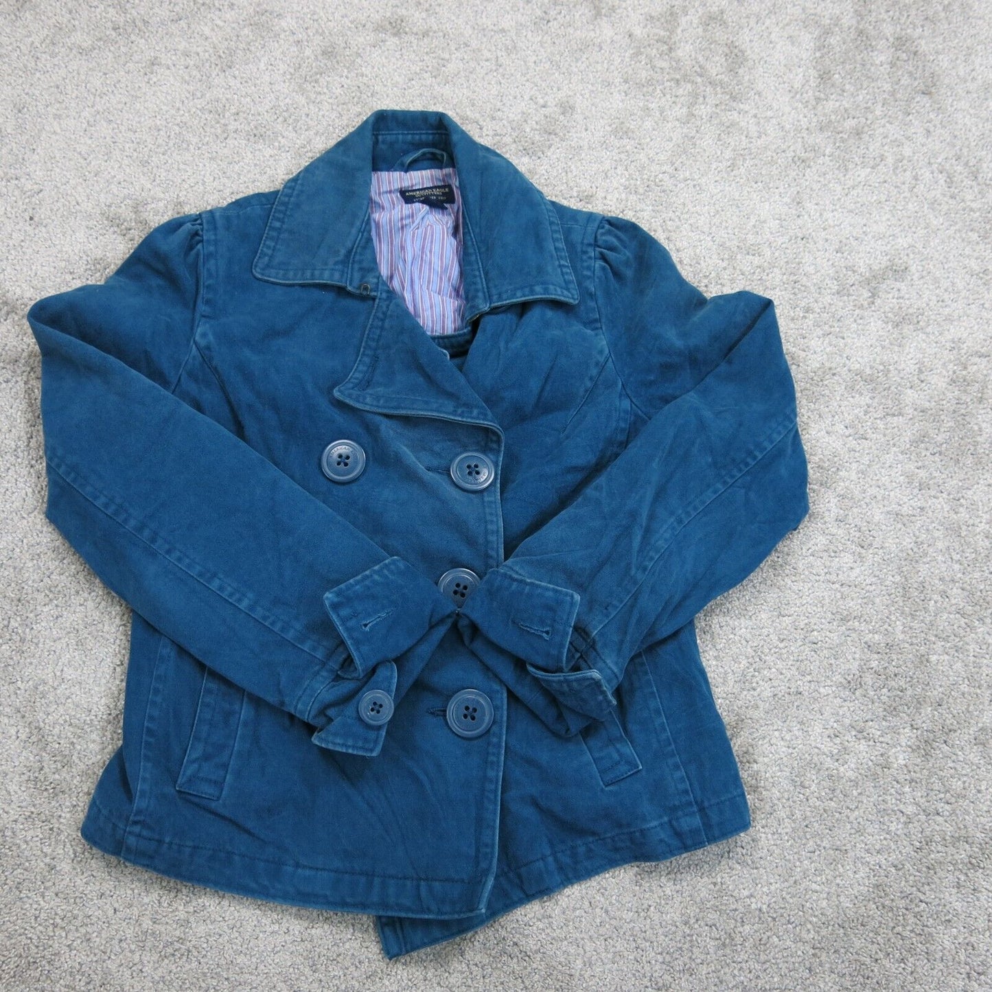 American Eagle Womens Outfitter Double Breasted Blazer Jacket Blue Size Medium