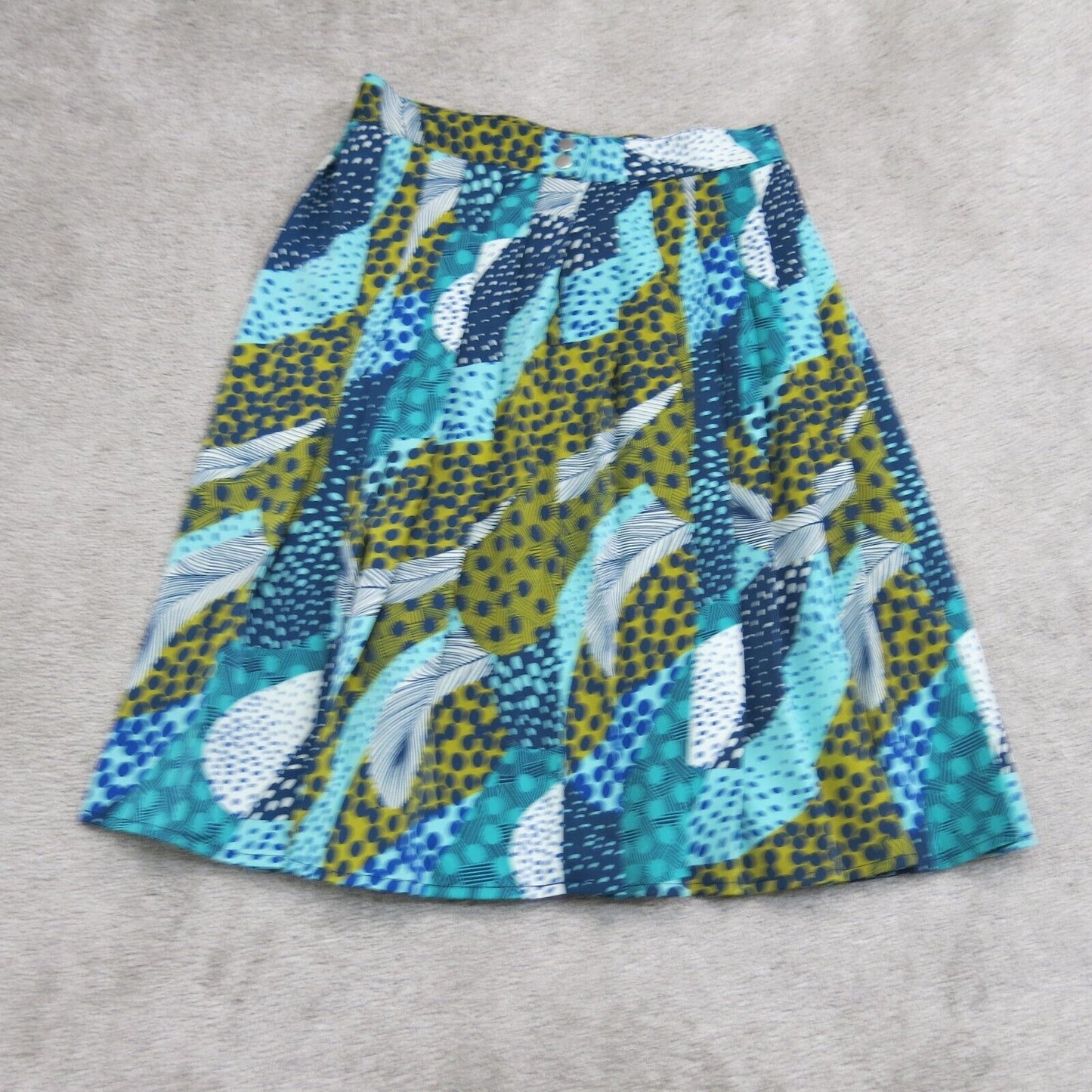 H&M Womens Pleated Midi Skirt Pull On Polka Dot Leaf Print Blue Size US 2