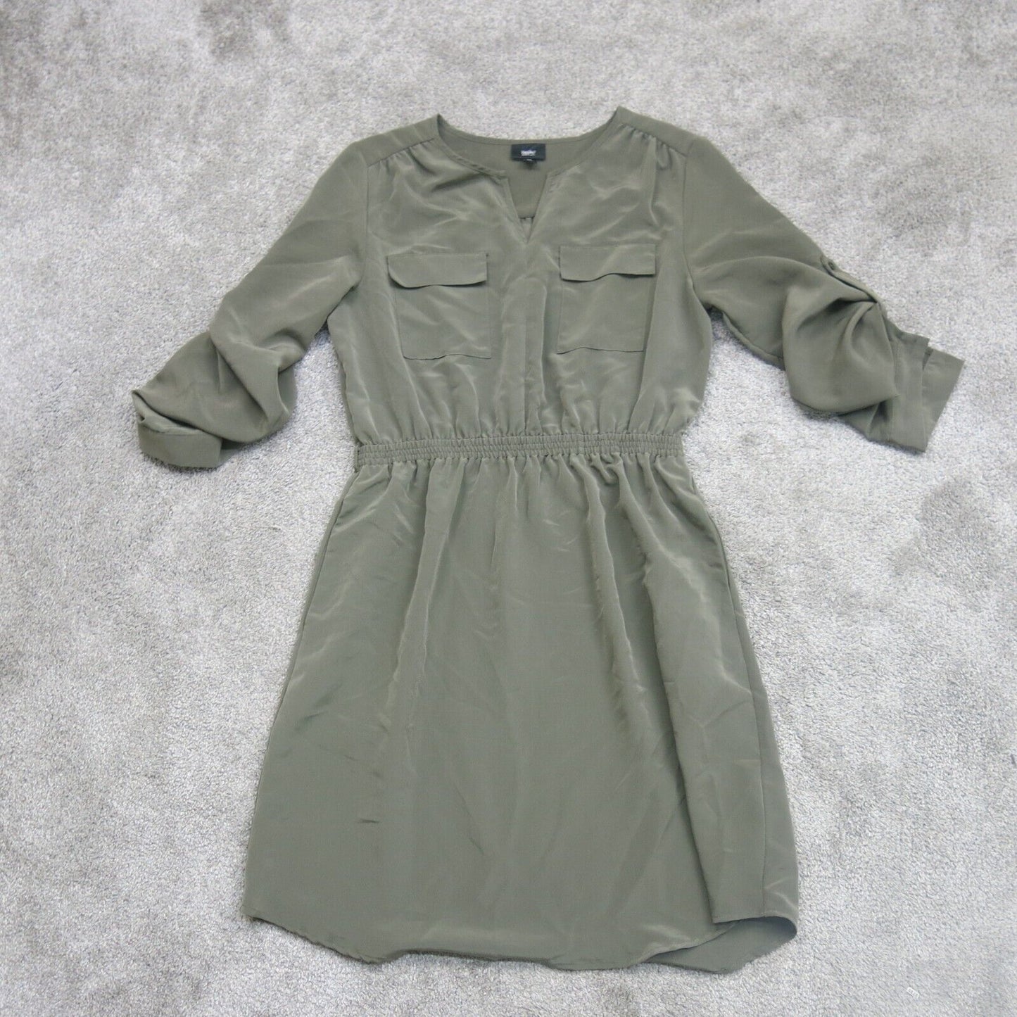 Massimo Womens Utility Dress V Neck Long Sleeves Pockets Green Size Medium