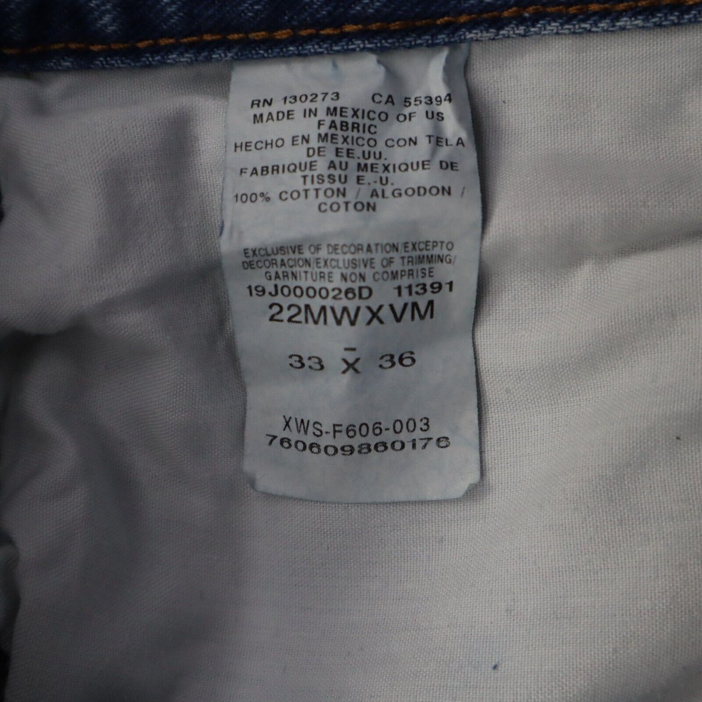 Wrangler Mens Straight Leg Jeans 100% Cotton High Rise Blue Size W33XL36