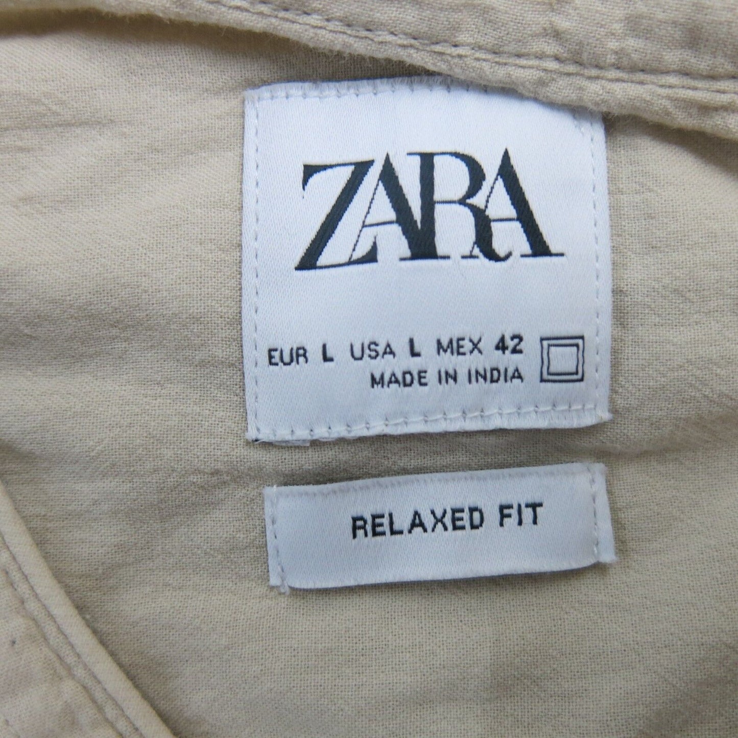 Zara Womens Button Up Blouse Shirt Top Relaxed Fit Long Sleeve Beige Size Large