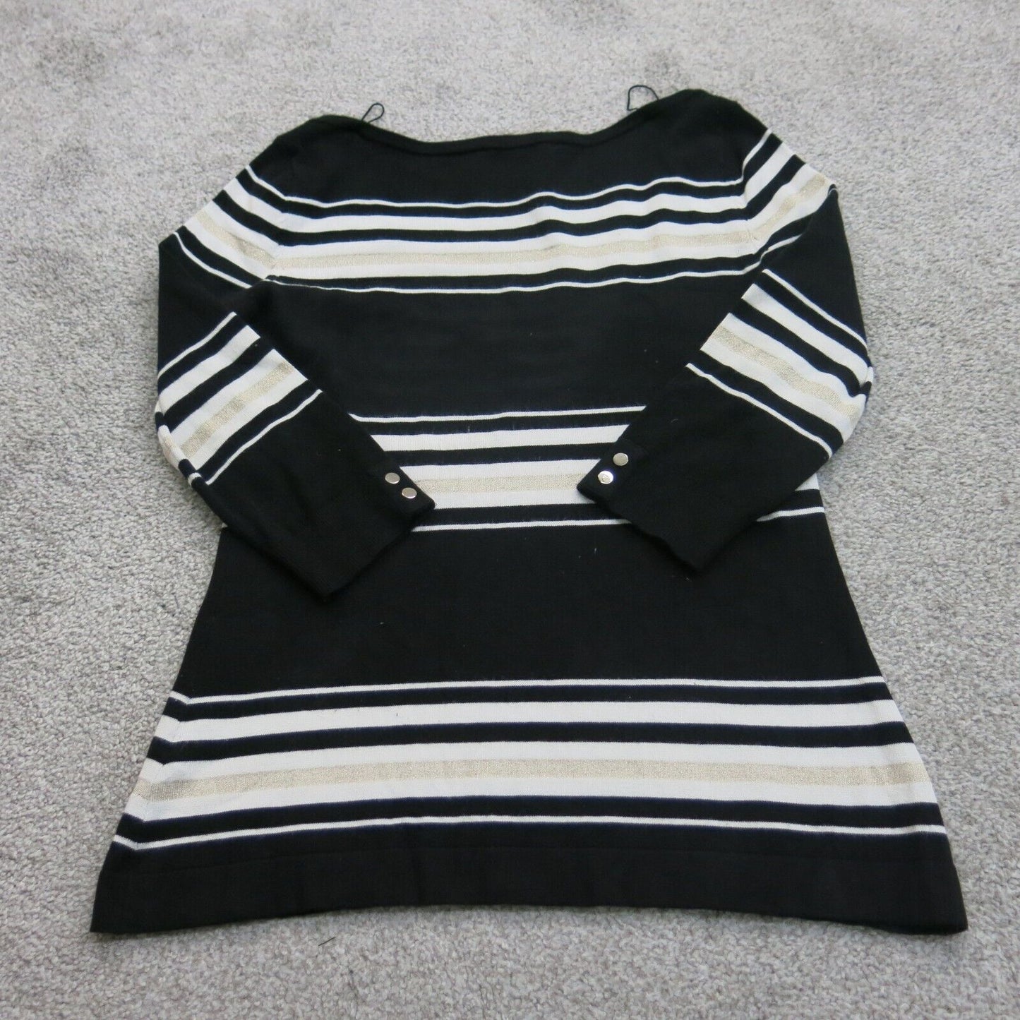 White House Black Market Womens Boat Neck Knitted Sweater Long Sleeve Black SZ S