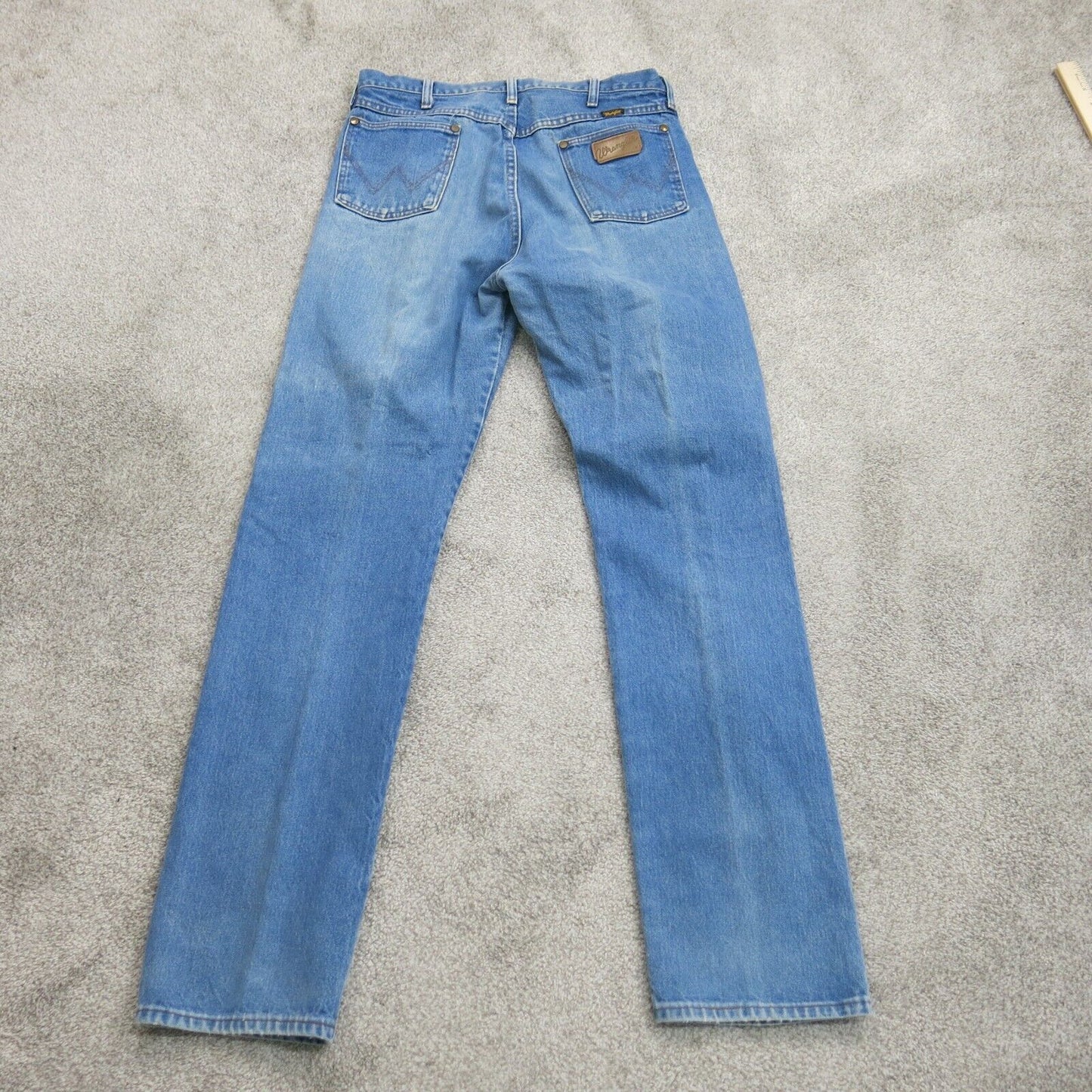 Wrangler Mens Regular Fit Straight Leg Jeans Denim Mid Rise Logo Blue Size 36