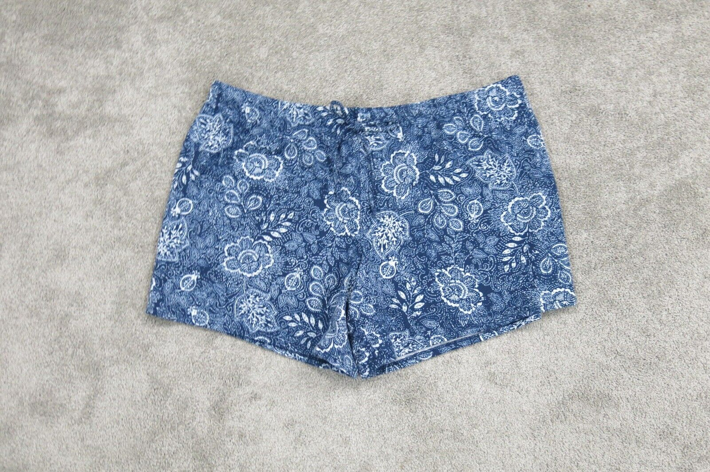 Lucky Brand Womens Athletic Running Shorts Drawstring Waist Floral Blue SZ Large