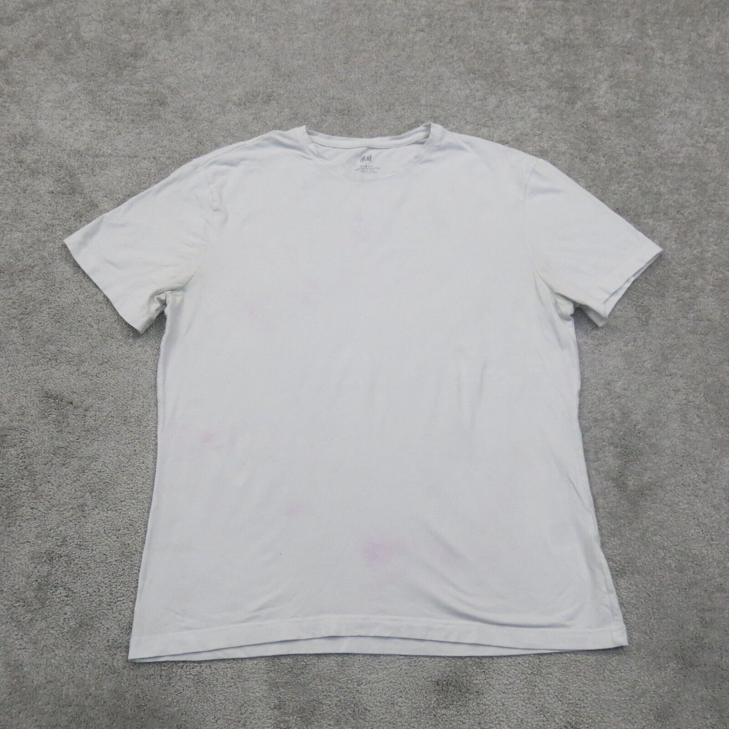 H&M Mens Crew Neck T Shirt Slim Fit Short Sleeve Logo White Size X Large