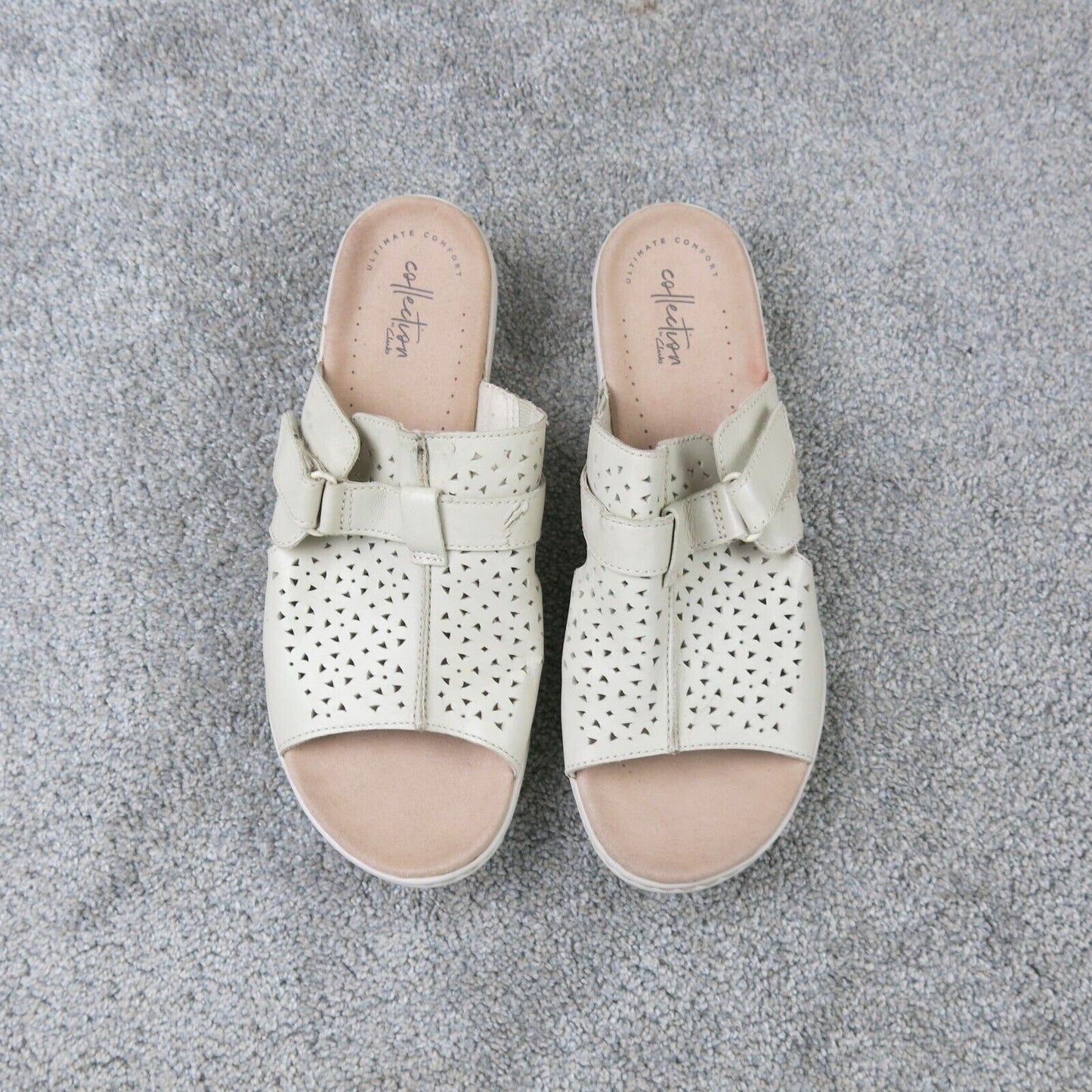 Clarks Women's Collection 61116818 Ivory Slip On Slide Sandals Size US 9.5