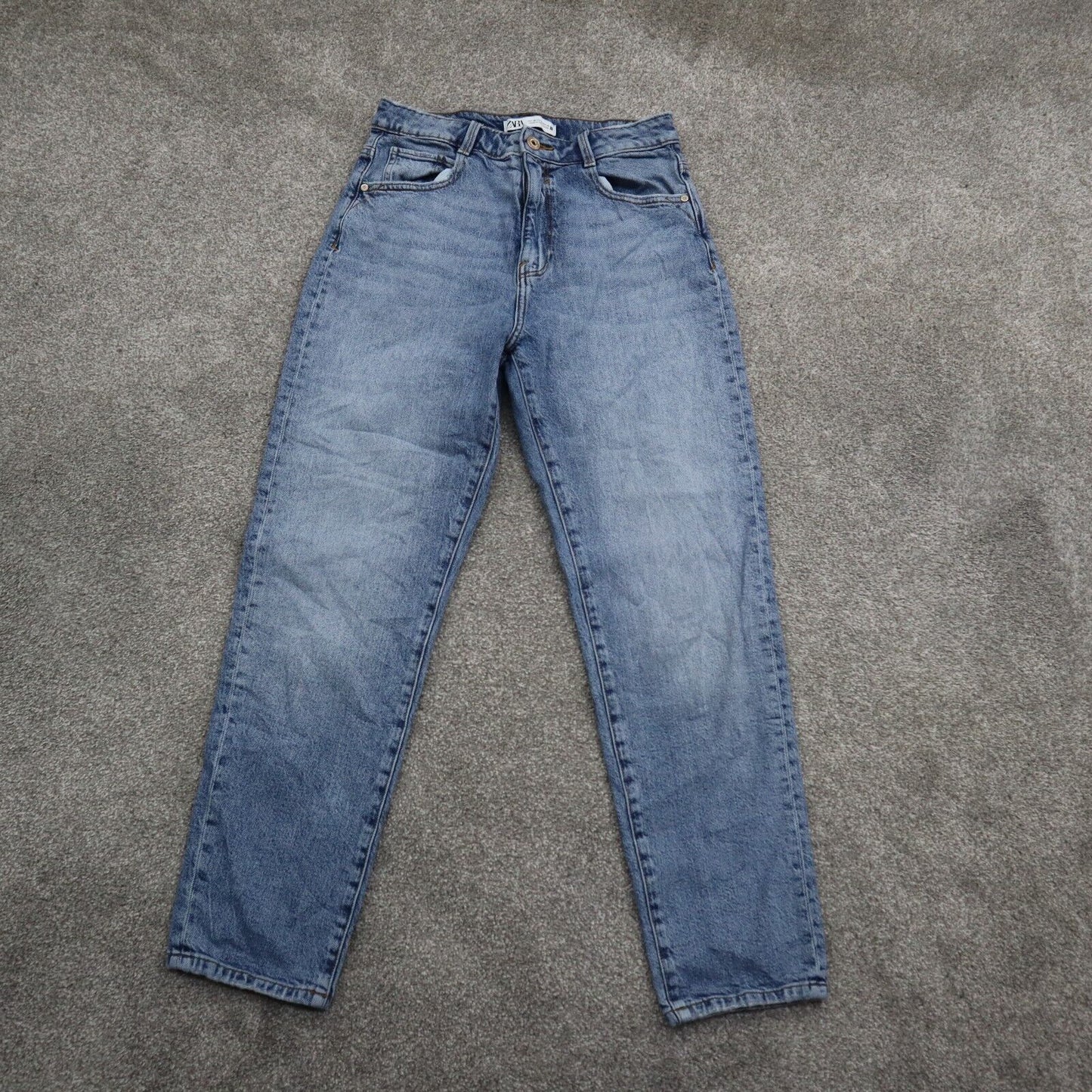 Zara Womens Slim Straight Leg Denim Jeans Stretch High Rise Pockets Blue Size 06