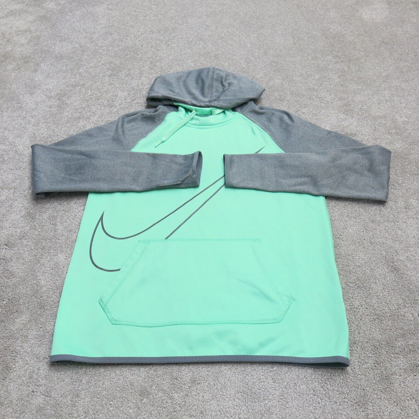 Nike Dri Fit Womens Hoodie Sweatshirt Long Sleeves Kangaroo Pockets Green Gray S