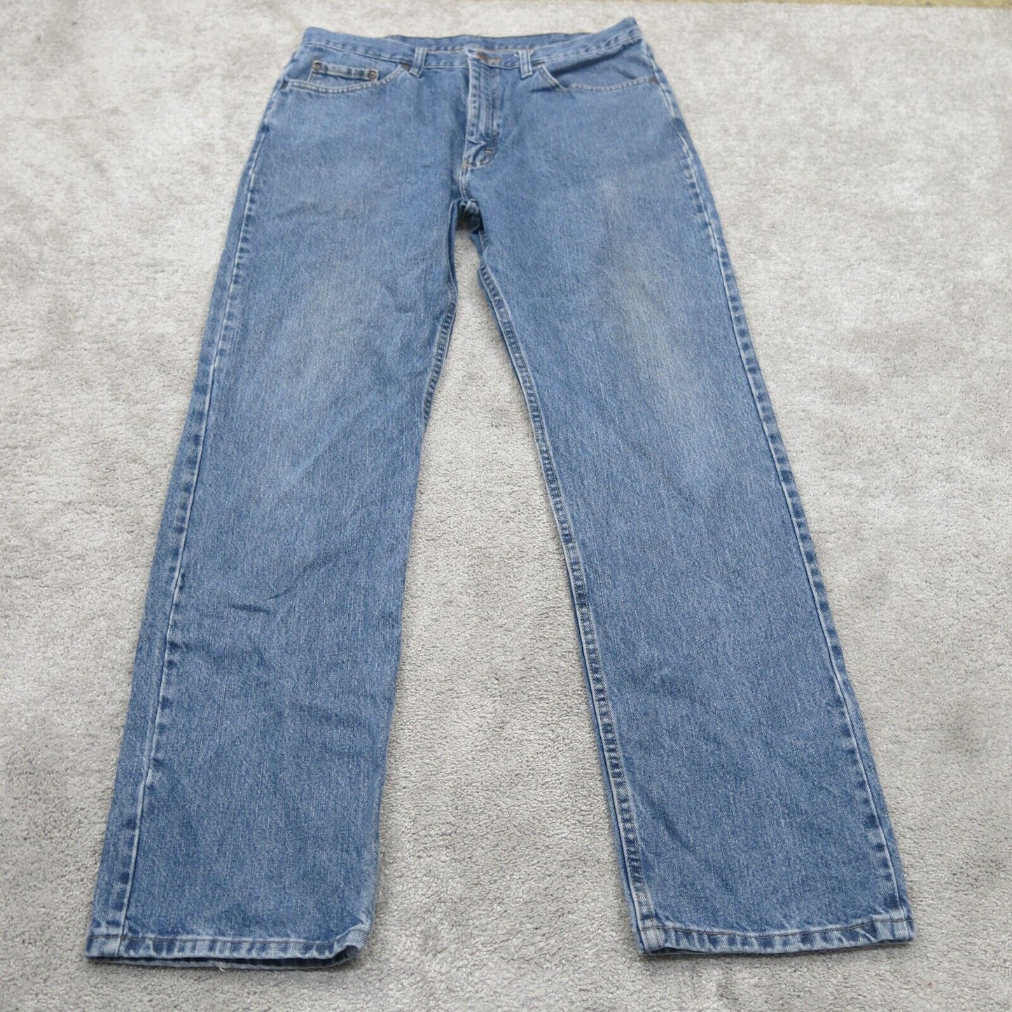 Wrangler Mens Denim Jeans Straight Leg 100% Cotton High Rise Blue Size W36XL34