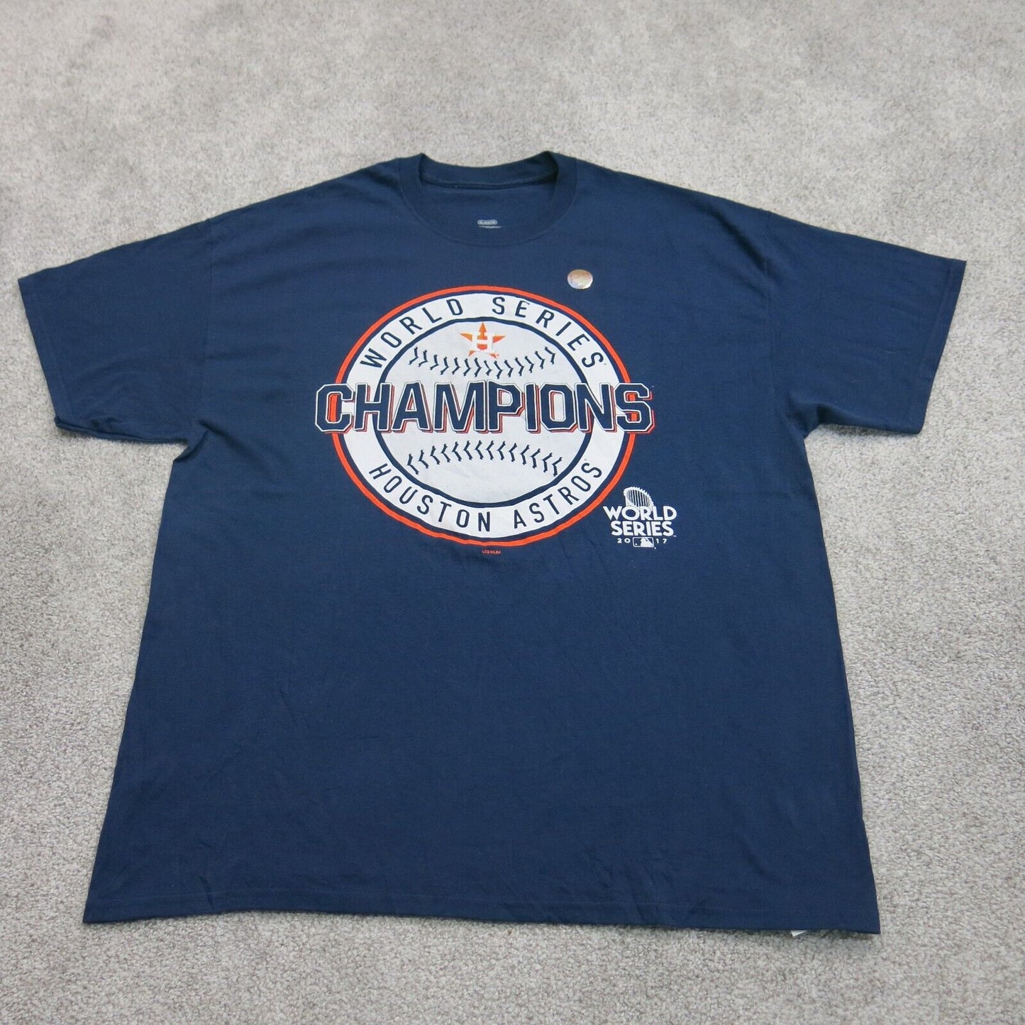 Used Thrift 2017 Astros World Champions Tee, Blue, XL