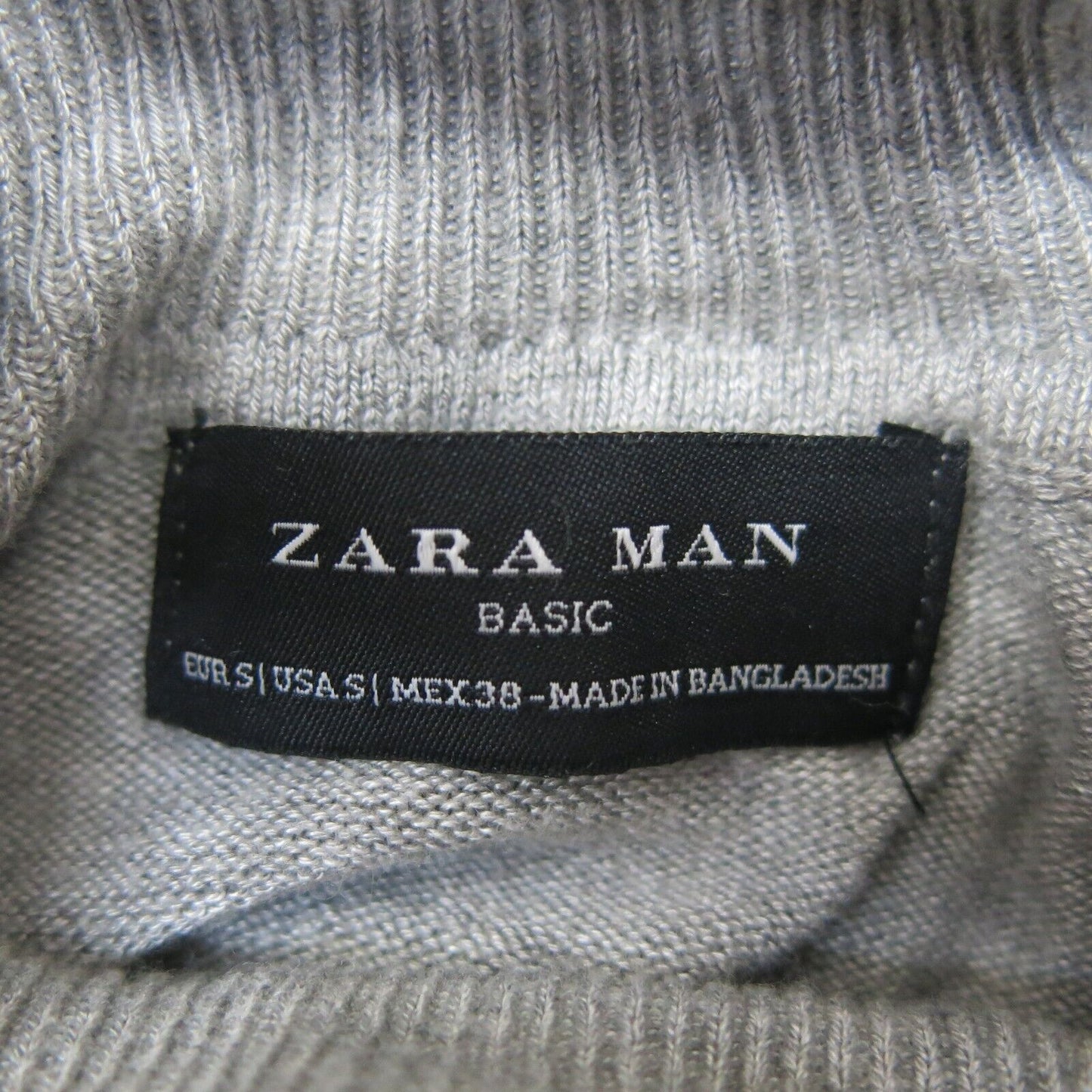 Zara Man Mens Pullover Sweater High Neck Long Sleeve Ribbed Cuff & Hem Gray SZ S