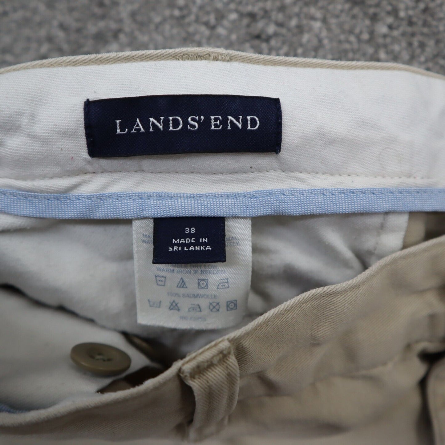 Lands End Mens Casual Chino Shorts Mid Rise Flat Front Pockets Beige Size 38