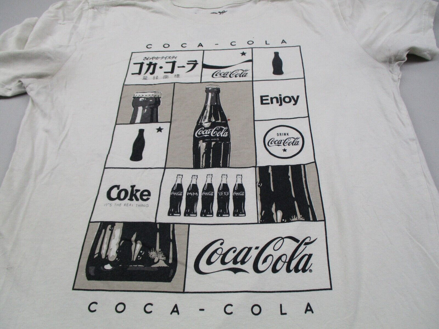 Coca Cola Mens Graphic T Shirt Short Sleeves 100% Cotton Crew Neck Ivory Size S
