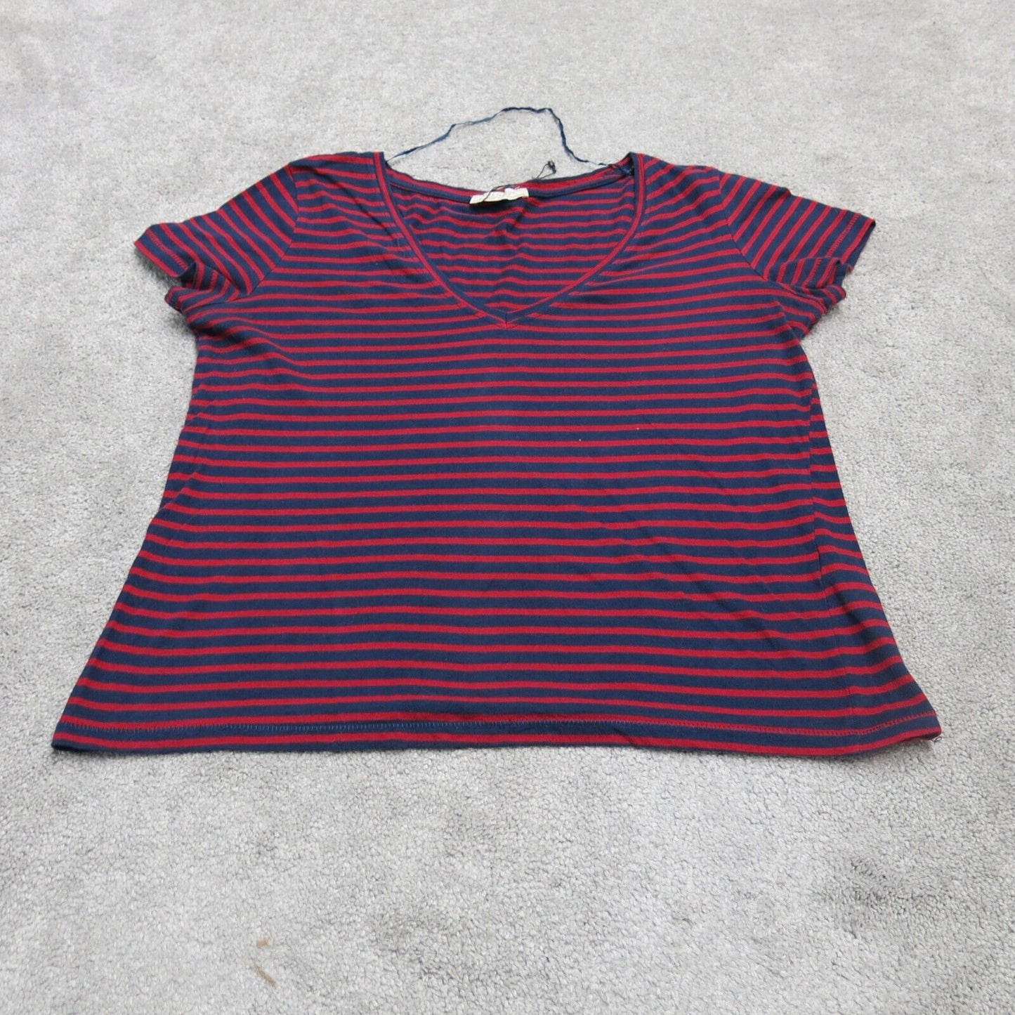 Zara Womens V Neck T Shirt Top Short Sleeves Striped Red Blue Size Small