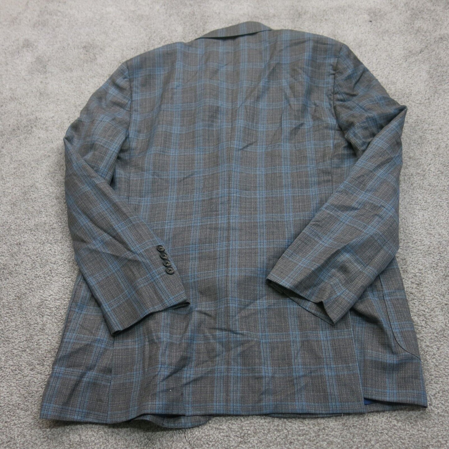 Vintage Mens Blazer Coat Single Breasted Long Sleeves Plaid Black Blue Size 43L