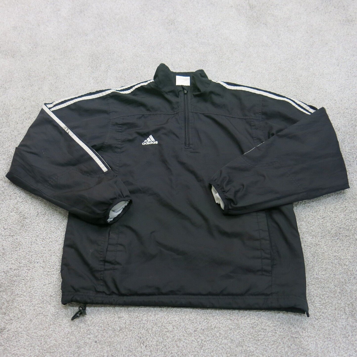 Adidas Womens 1/4 Zip Jacket Long Sleeves White 3 Strap Pockets Black Size Small