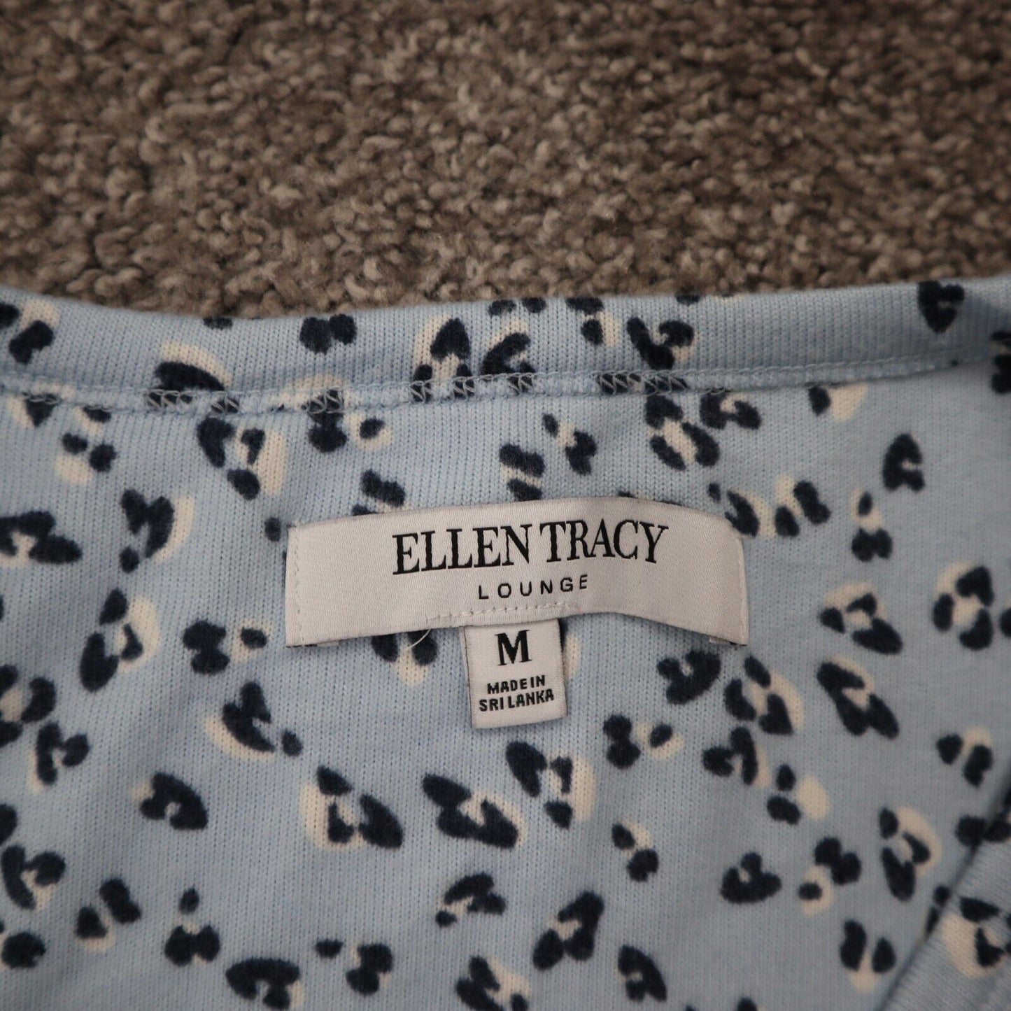 Ellen Tracy Lounge Women Knitted Blouse Top Split V Neck Blue Black Size Medium