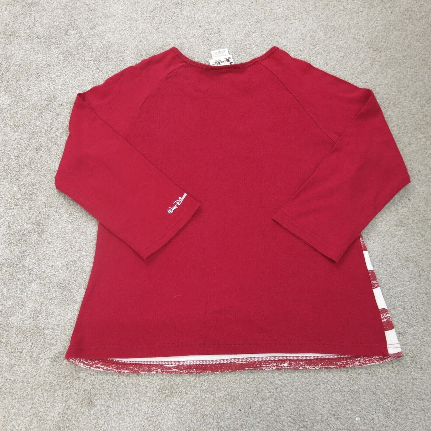 Disney Shirt Womens Large Red Long Sleeve 100% Cotton Lightweight Top Crew Neck