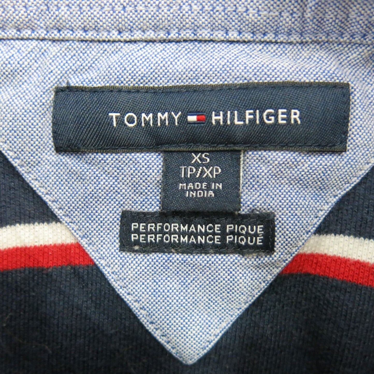 Tommy Hilfiger Mens Striped Polo Shirt Sleeves Navy Blue White Red Size XS