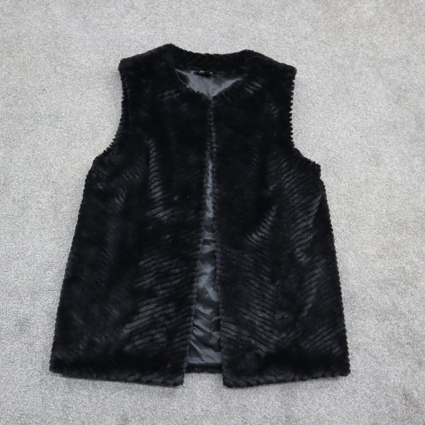 Talbots Womens Open Front Soft Fuzzy Vest Jacket Sleeveless Black Size X-Small