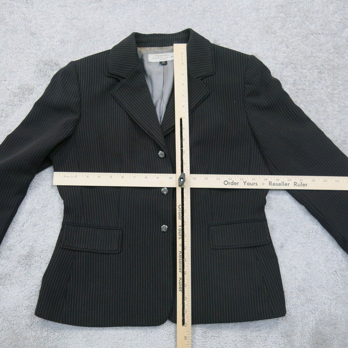 Tahari Arthur Womens Blazer Coat Long Sleeves Single Breasted Stripped Black 10P