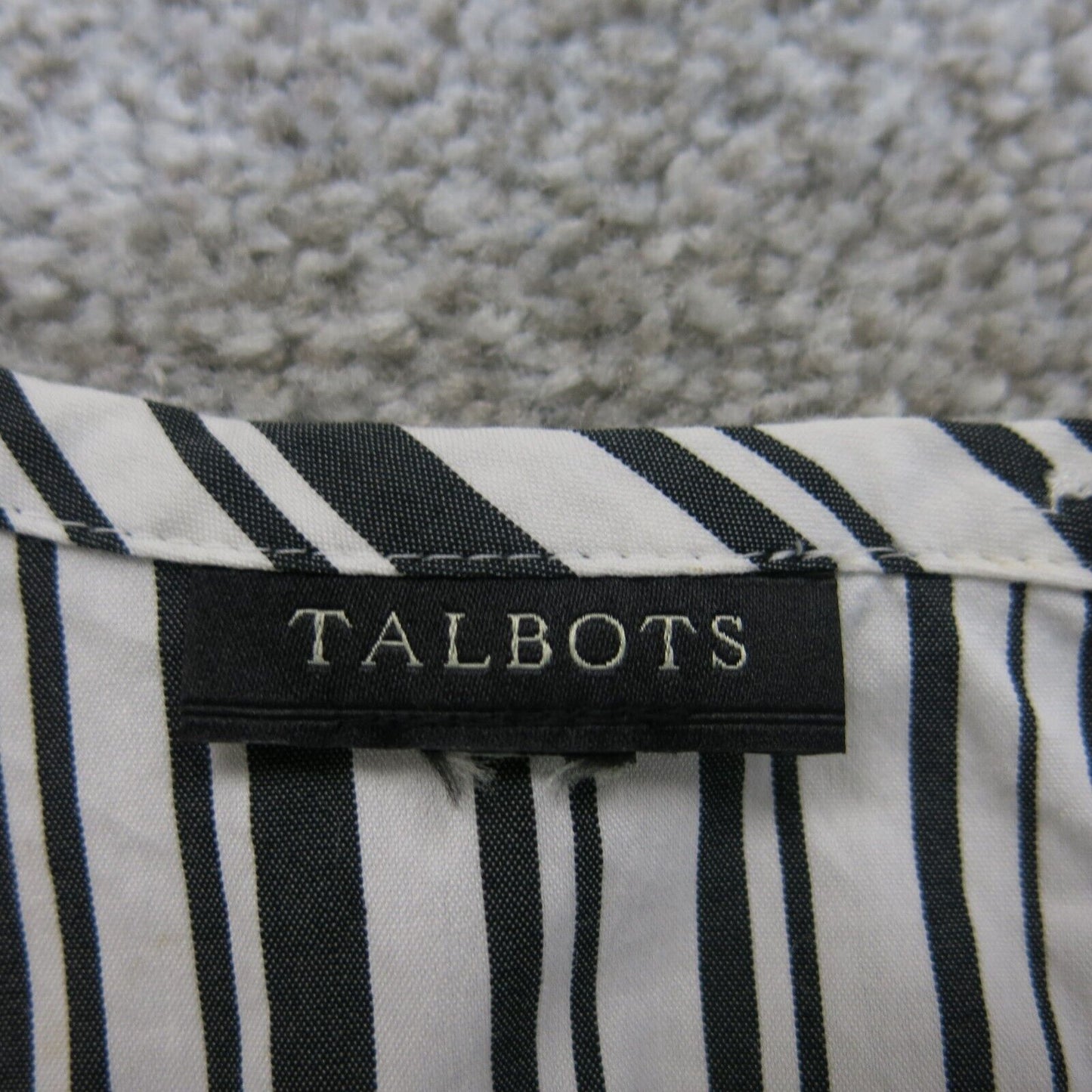Talbots Womens Striped Blouse Top Long Sleeve Crew Neck Black White Size Large