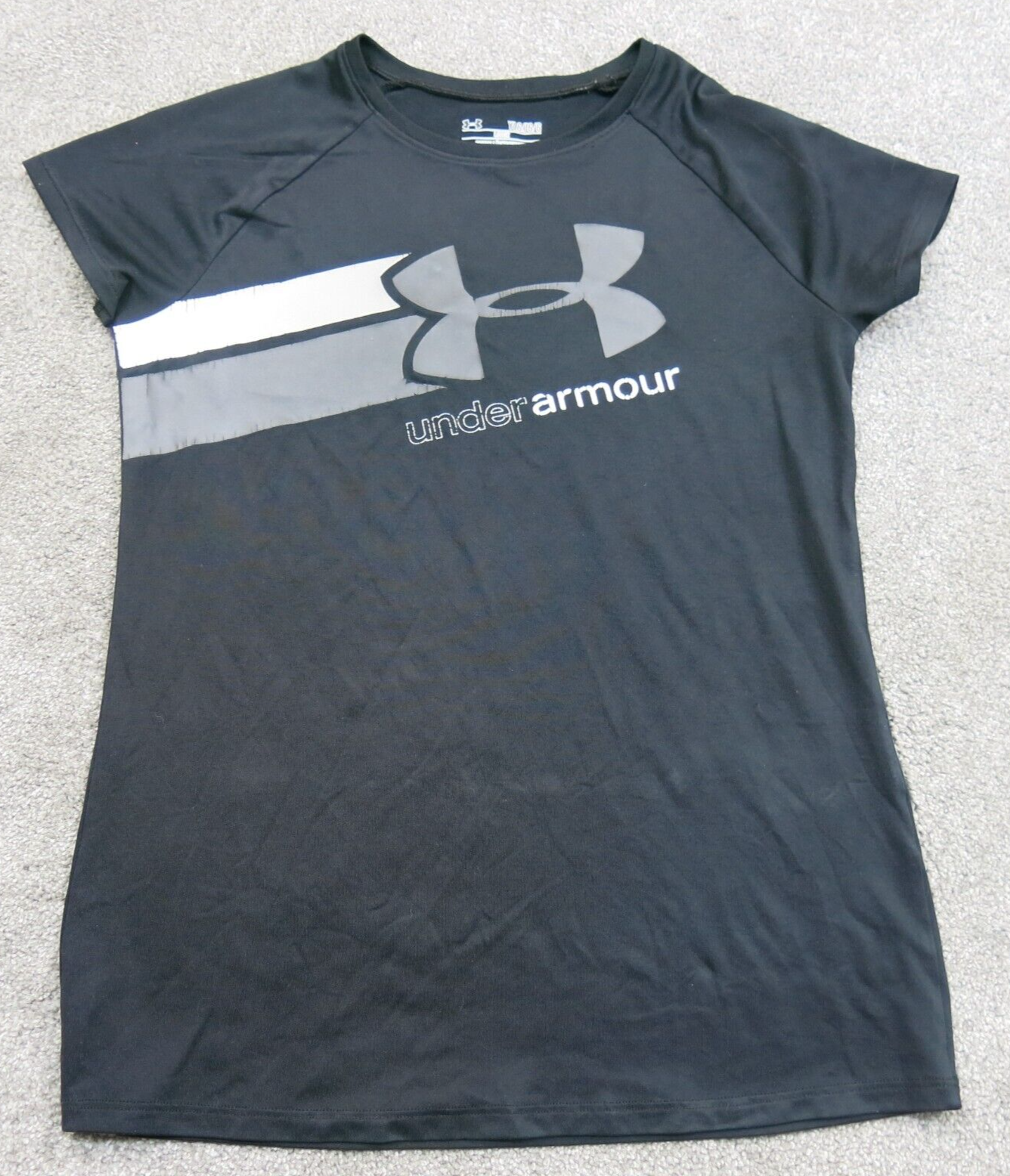 Under Armour Athletics T-Shirt Youth Girls Large L Charcoal Sports Logo T-Shirt