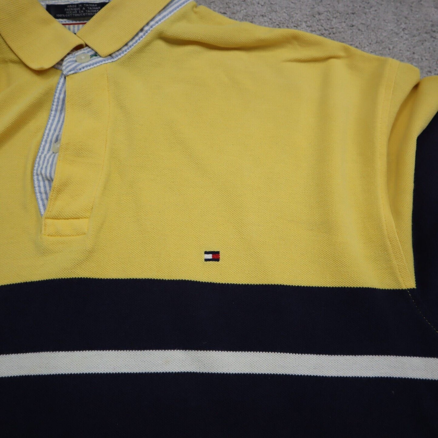 Tommy Hilfiger Mens Polo Shirt ColorBlock Short Sleeves 100% Cotton Yellow SZ L