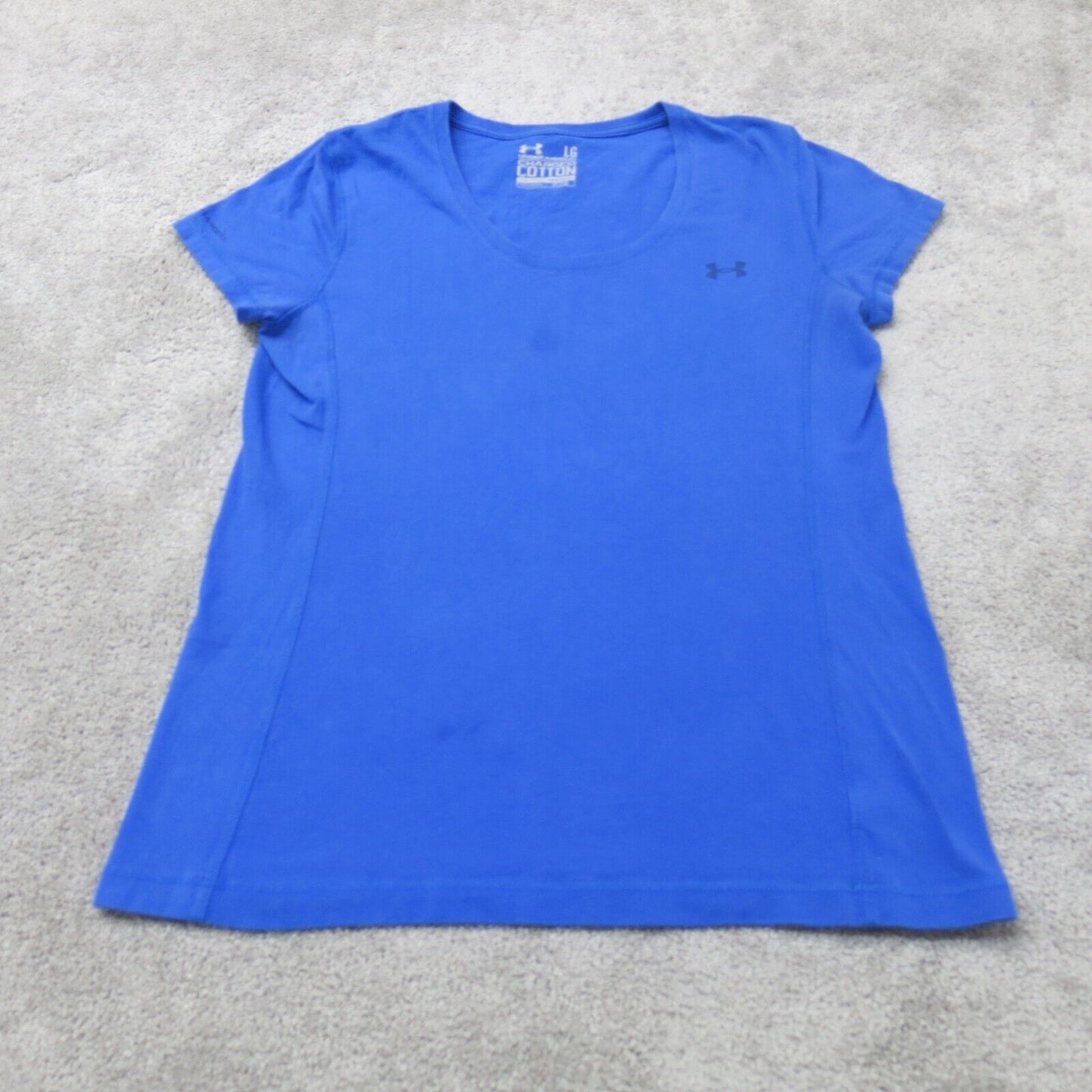 Under Armour Women T Shirt Top Semi Fitted Heatgear Cap Sleeve Cotton Blue SZ LG