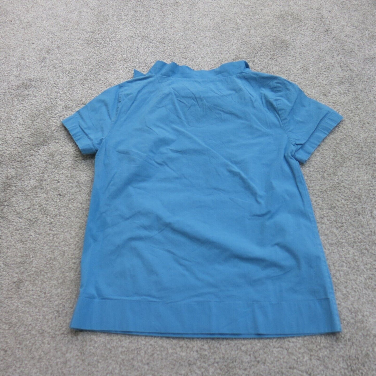 Talbots Women Casual Blouse Top Shirt Short Sleeves Tie Neck Blue Size 4