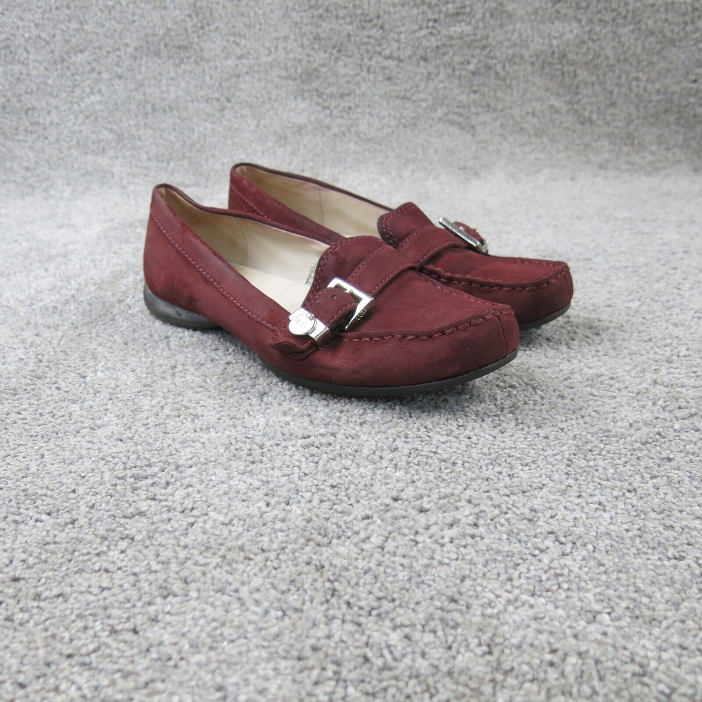 UGG Women Mocs Flat F8007D Maroon Leather Slip On Loafers Shoe Buckle Size US 7