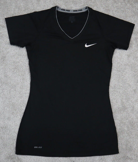 Nike Pro Sports Athletics Shirt Women's Small Black Short Sleeves Sports Logo