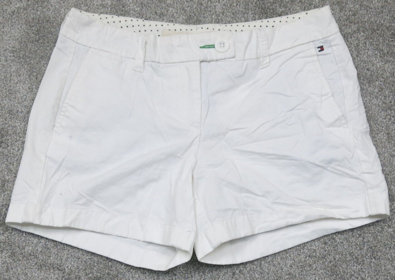 Tommy Hilfiger Womens Chino Shorts White Mid Rise Blue 2 Stretch Stretch