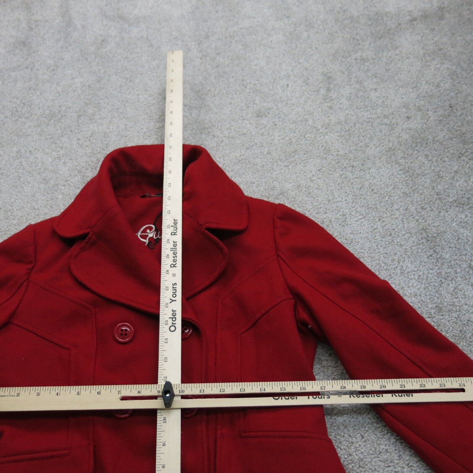 Vintage Womens Pea Coat Jacket Double Breasted Long Sleeves Red