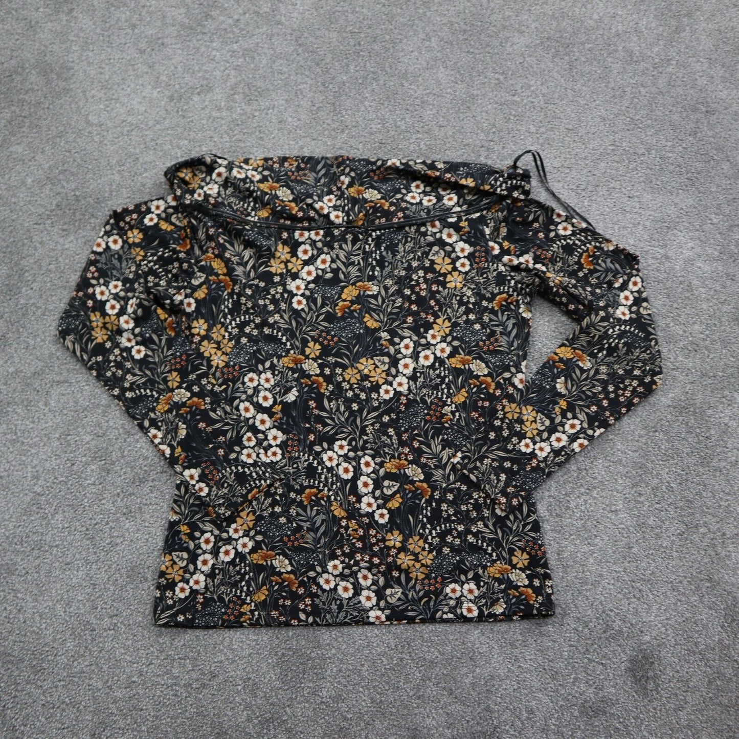 H&M Womens Floral Cowl Neck Sweatshirt Top Long Sleeves Black Size US Medium