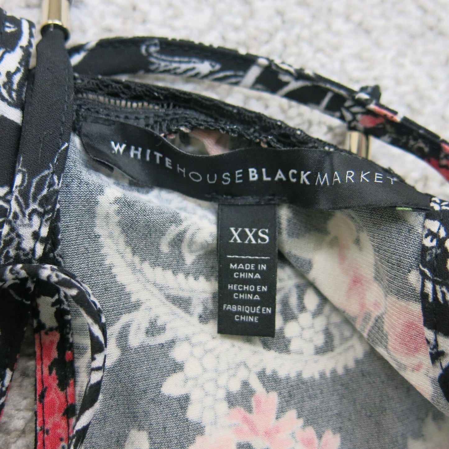White House Black Market Womens Blouse Top Cold Shoulder Paisley Black Size XXS