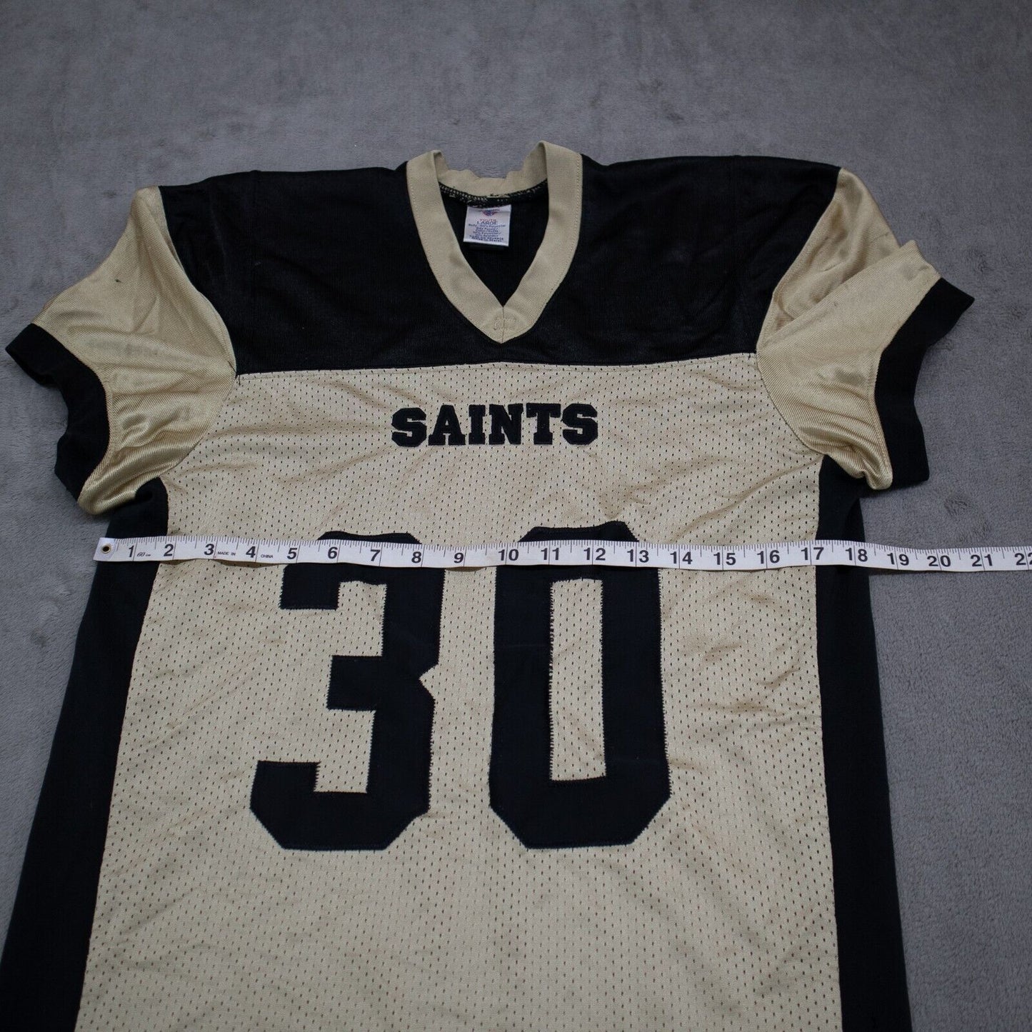 ASA Football Jersey Saints # 30 Tee Shirt Cap Sleeve Youth Cream Black Size L