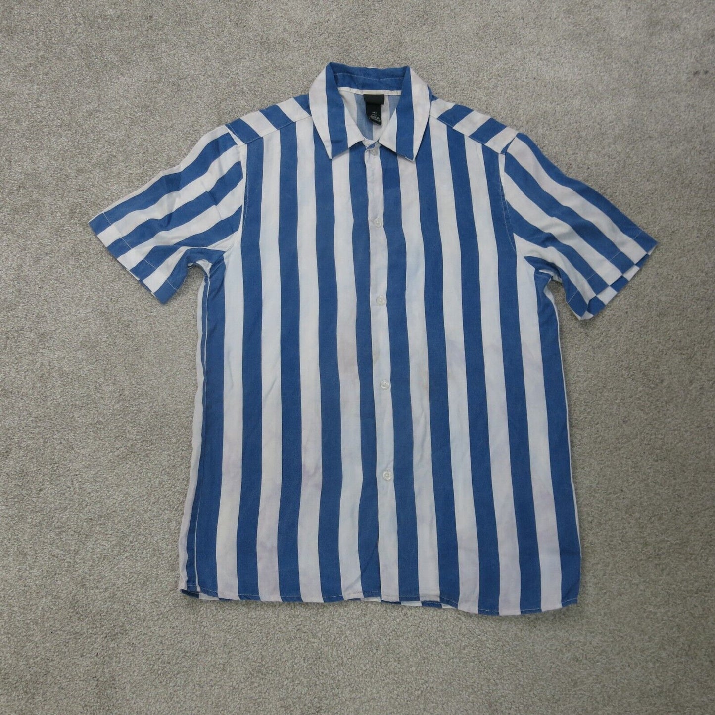 H&M Shirt Mens Small Blue White Striped Button Up Shirt Short Sleeve Lightweight