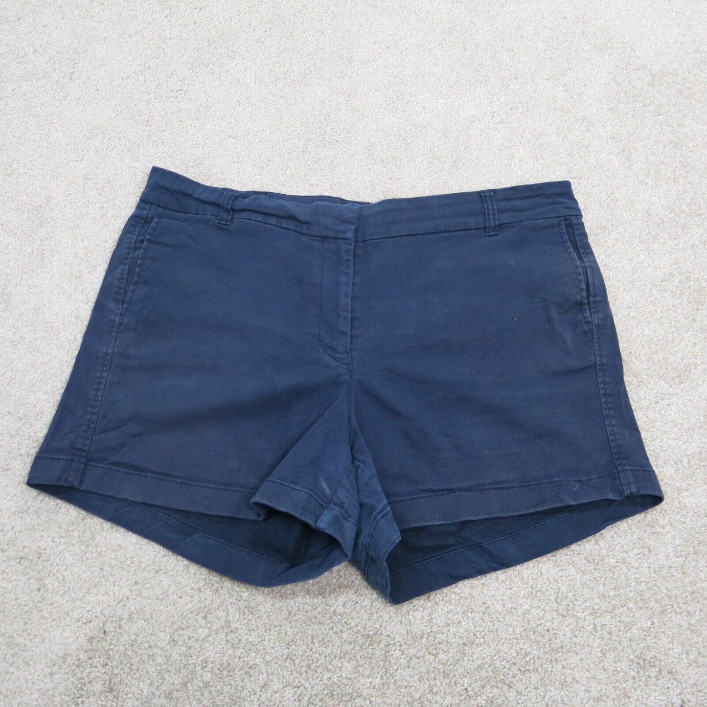 J. Crew Womens Chino Shorts High Rise Flat Front Slash Pocket Solid Blue Size 16