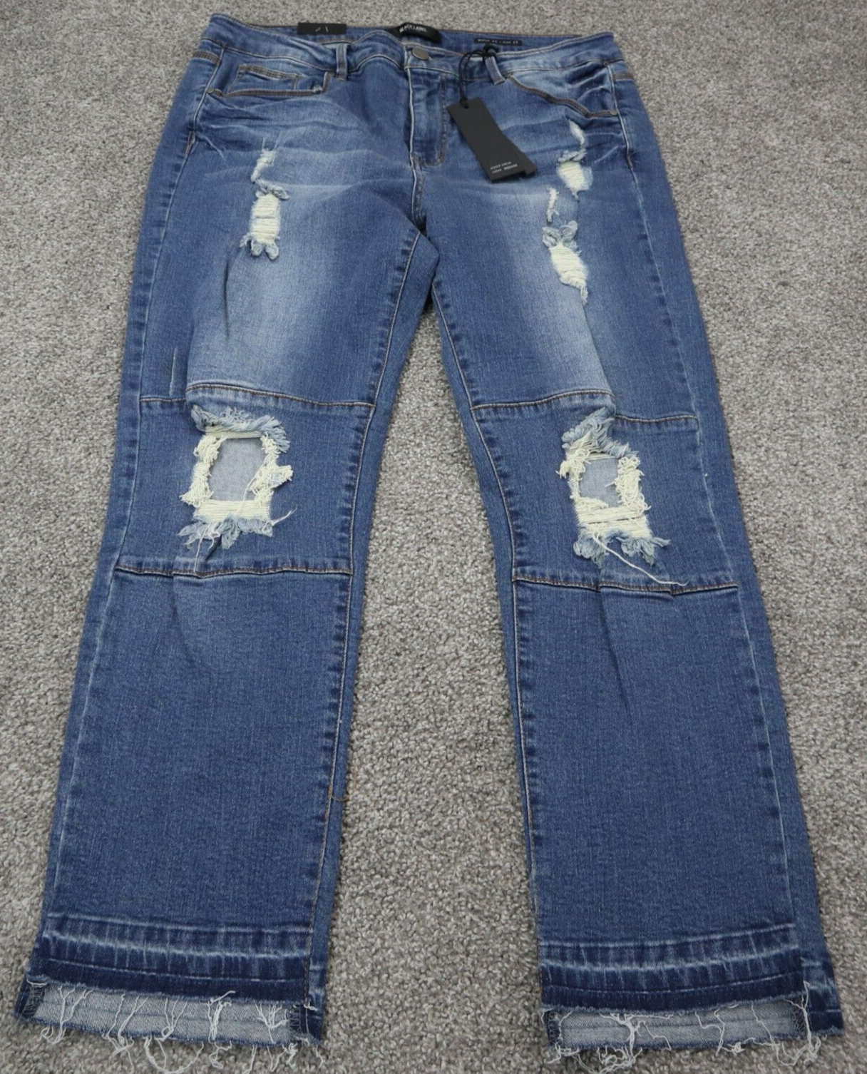Black Label Womens Straight Leg Distressed Denim Jeans Mid Rise Blue Size 15 NWT