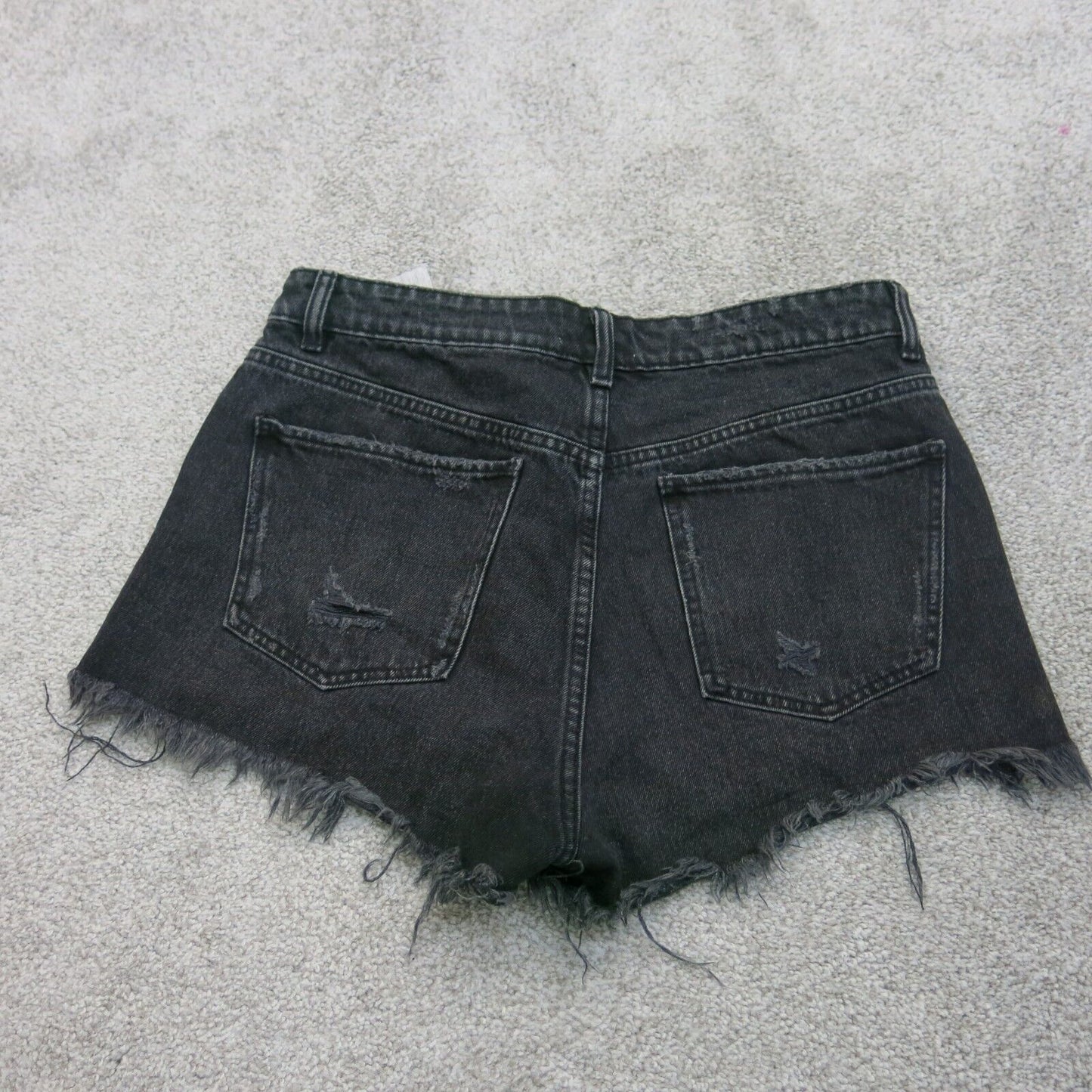 Zara Womens Cut Off Shorts Distressed Denim Stretch Low Rise Black Size US 08
