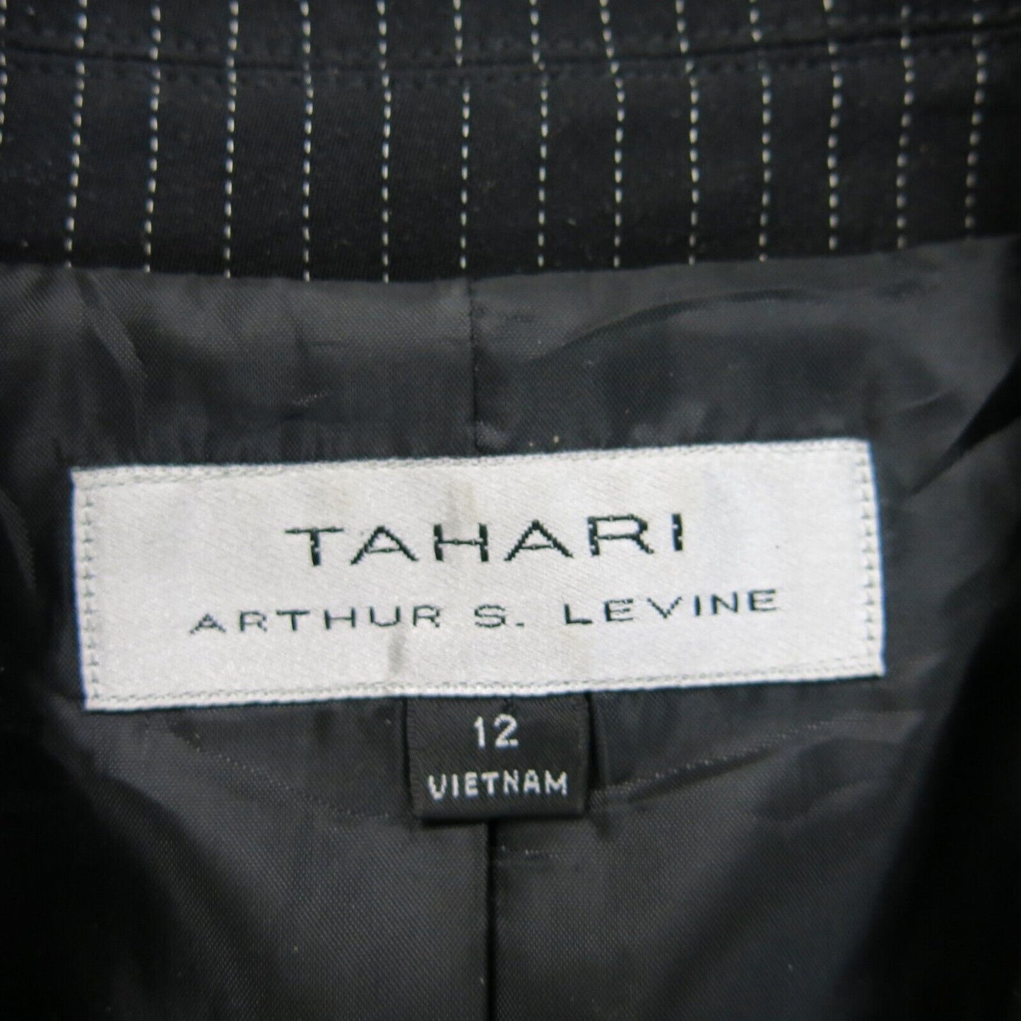 Tahari Womens Striped Blazer Coat Long Sleeves Flat Button Black Size 12